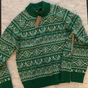 Fair Isle Sweater, Green + White, Small